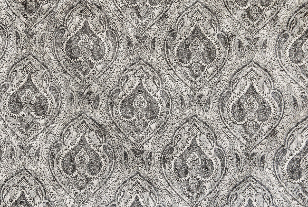 Grey N Cream Paisley Damask Jacquard Weave Curtain Panels