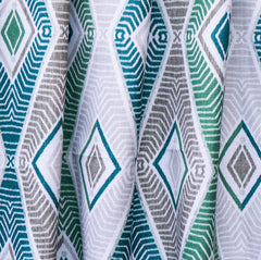 Green Egyptian Pattern Print Cotton Geometric Curtain Panels