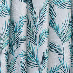 Turquoise Blue Shrubs Printed Cotton Curtain Panels