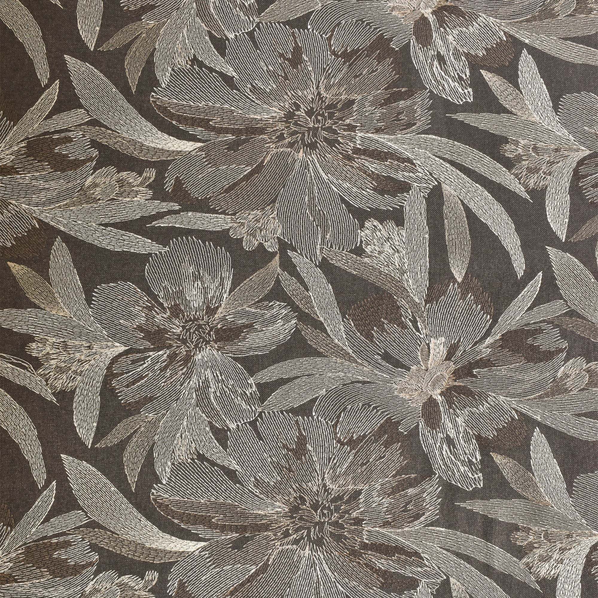 Brown Flower Embroidery Wool Embroidered Curtain Panels