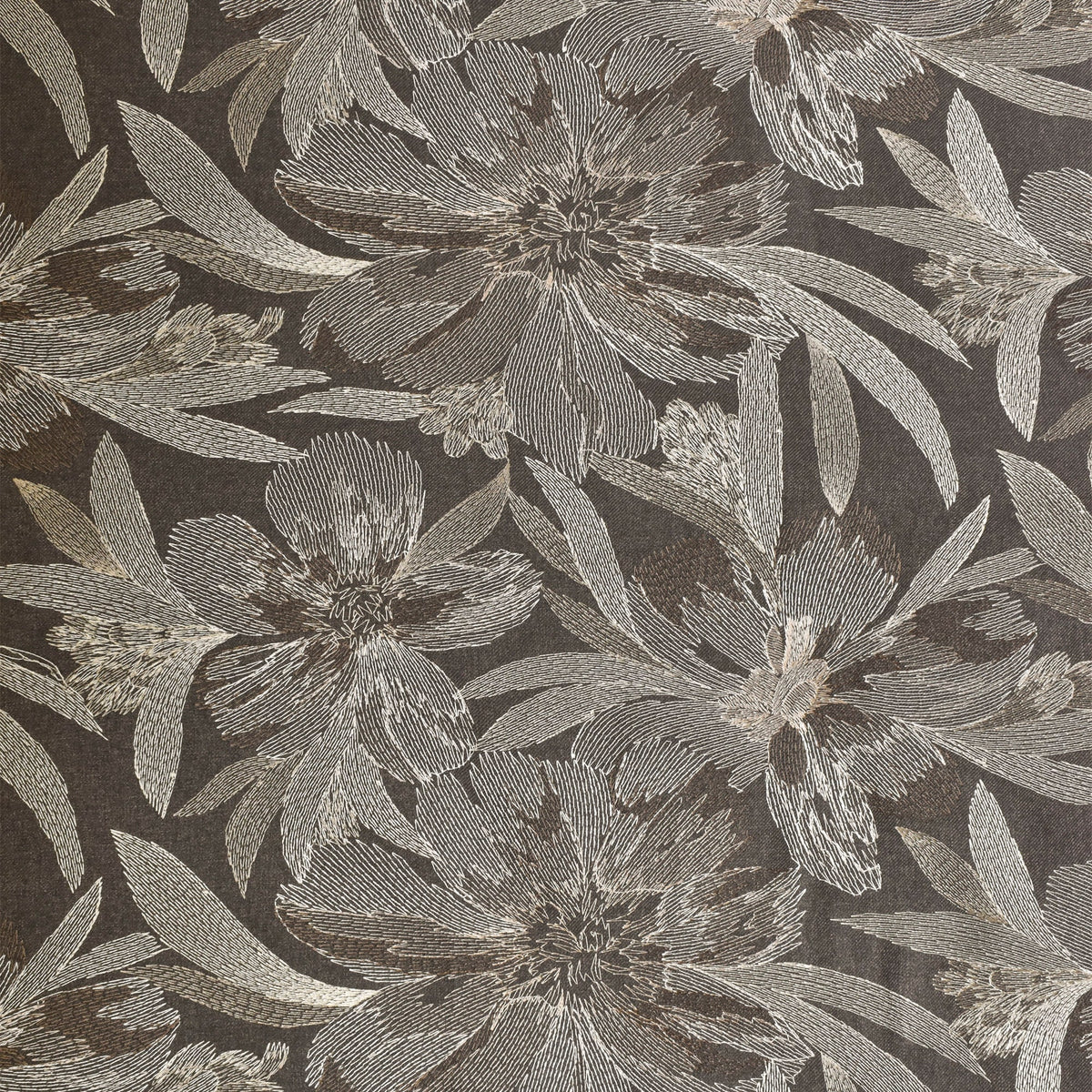 Brown Flower Embroidery Wool Embroidered Curtain Panels