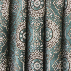 Geometric Eclectic Teal Chenille Velvet Curtain Panels