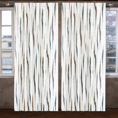 Off White Artistic Sheer Embroidery Linen Look Curtain Panel