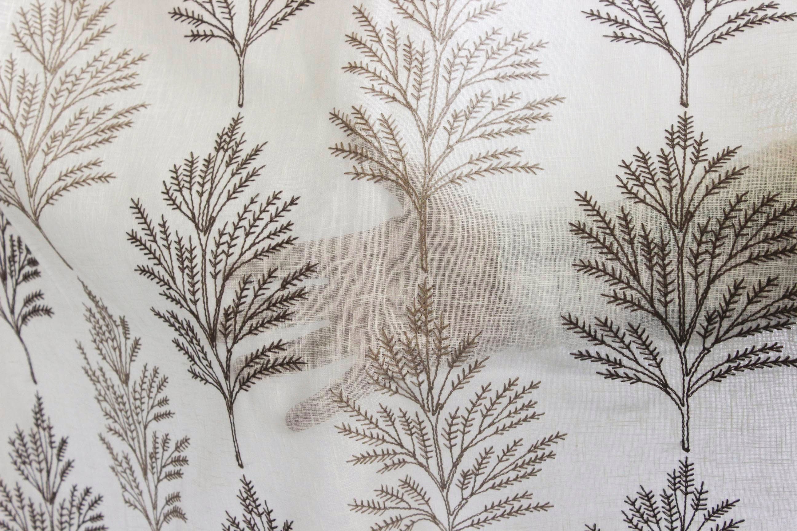 Fern Tree Sheer Embroidery Linen Look Curtain Panels
