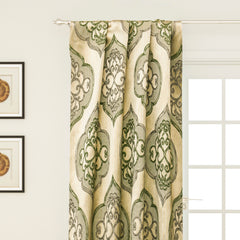 Geometric Olive Green Jacquard Weave Damask Curtain Panels