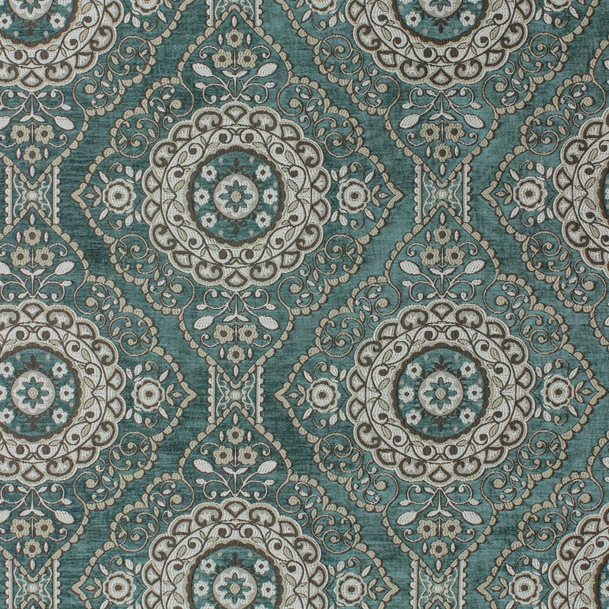 Geometric Eclectic Teal Chenille Velvet Curtain Panels