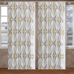 Geometric Mustard Sheer Embroidery Linen Look Curtain Panels