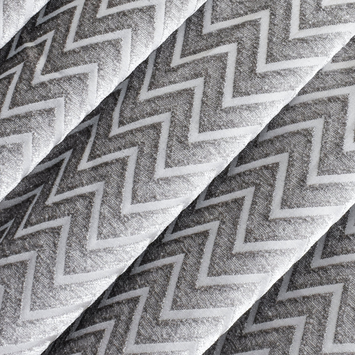Silver Chevron Jacquard Velvet Curtain Panels