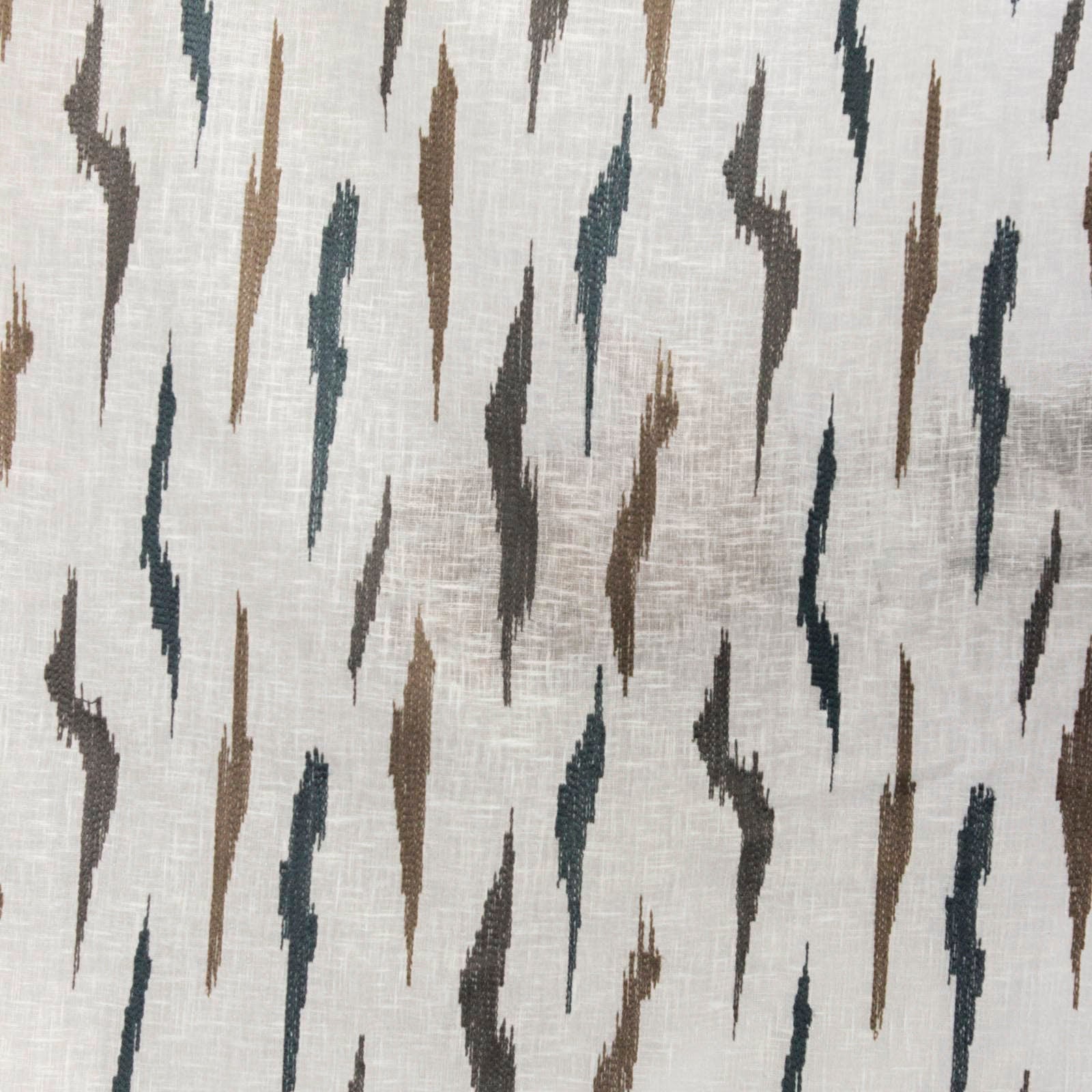 Off White Artistic Sheer Embroidery Linen Look Curtain Panel