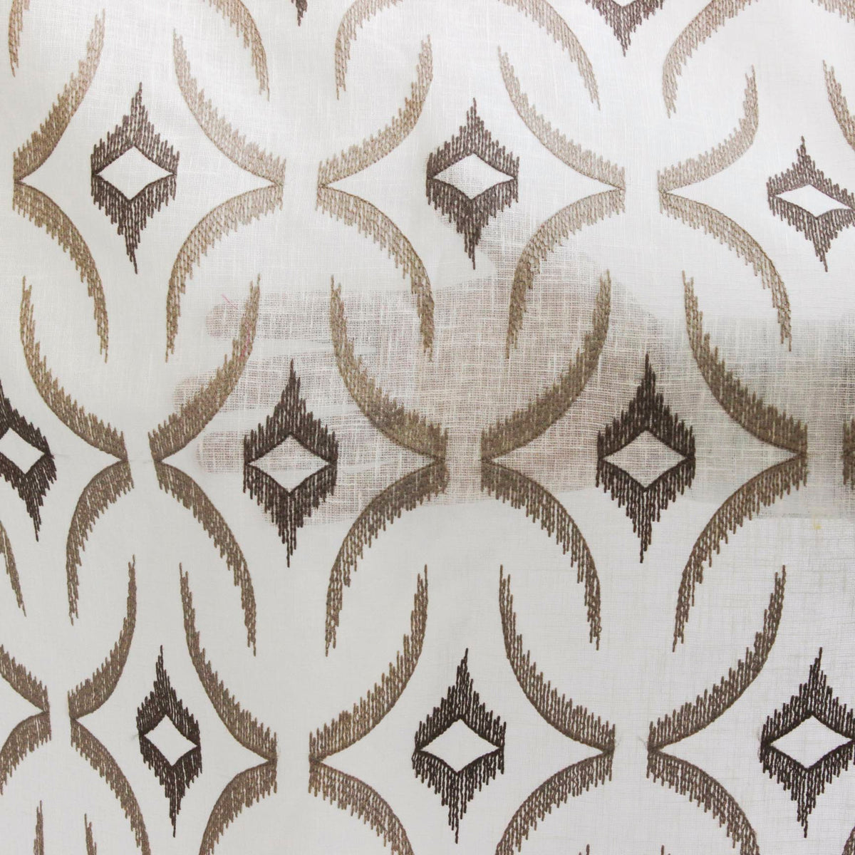 Geometric Sheer Embroidery Linen Look Curtain Panels