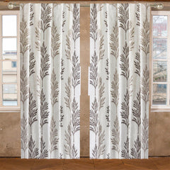 Fern Tree Sheer Embroidery Linen Look Curtain Panels