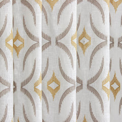 Geometric Mustard Sheer Embroidery Linen Look Curtain Panels