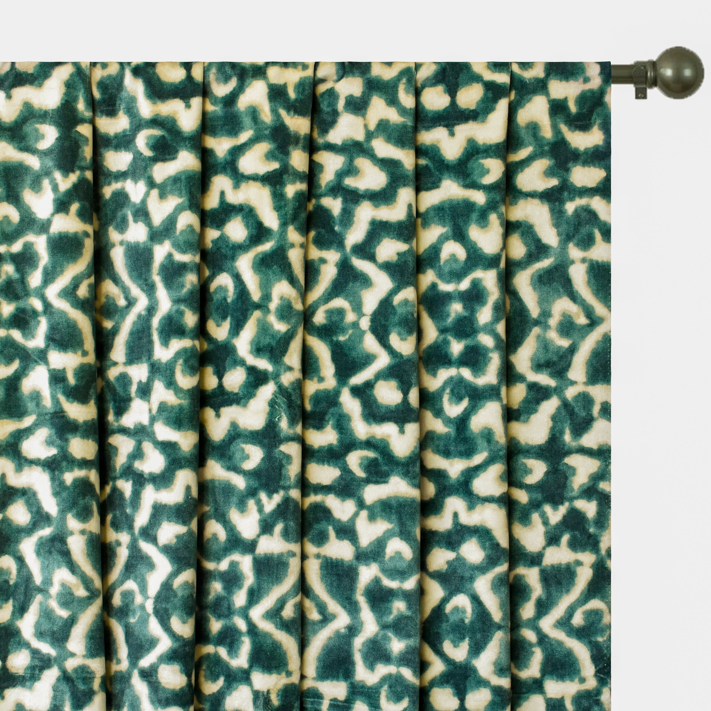 Green N Ivory Abstract Digital Printed Velvet Curtain Panels