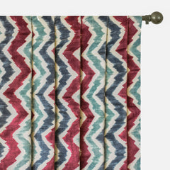 Teal N Burgundy Chevron Digital Print Velvet Curtain Panels