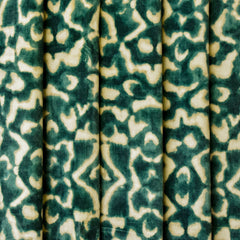 Green N Ivory Abstract Digital Printed Velvet Curtain Panels