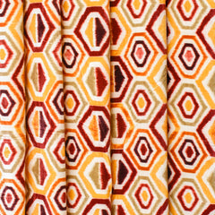 Yellow, Orange Geometric Digital Print Velvet Curtain Panels