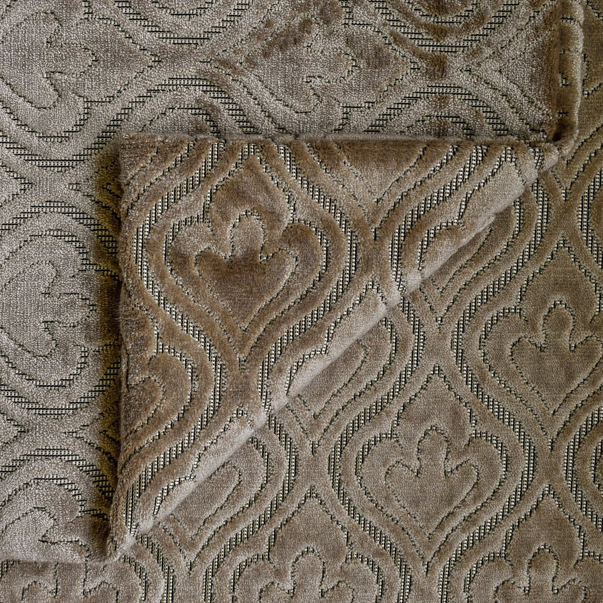 Pearl Beige Damask Jacquard Velvet Curtain Panels