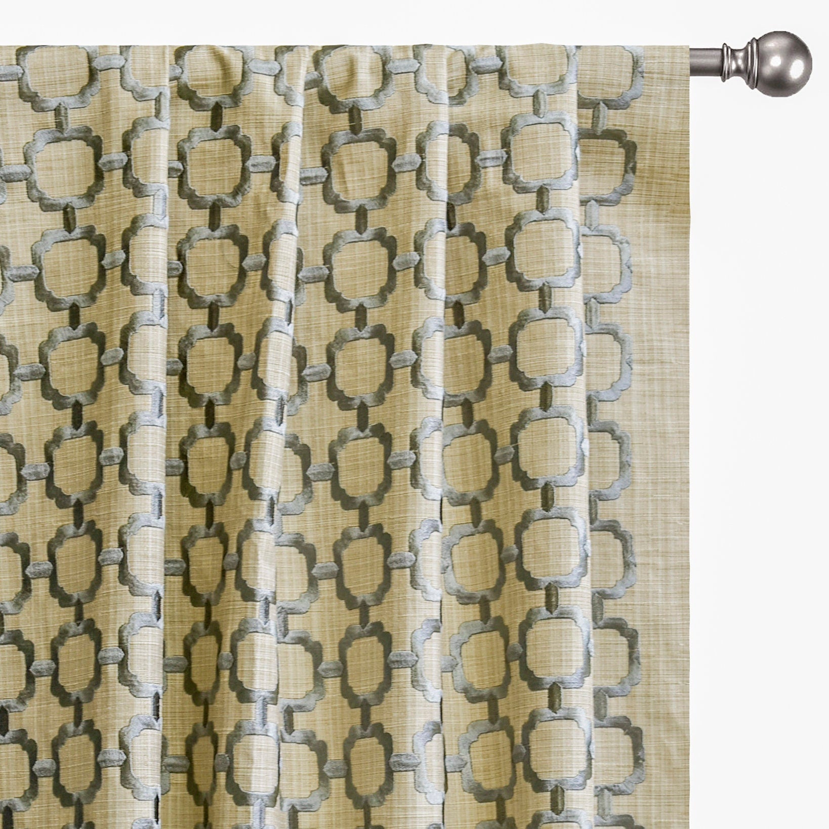Beige Medallion Geometric Cotton Embroidered Curtain Panels