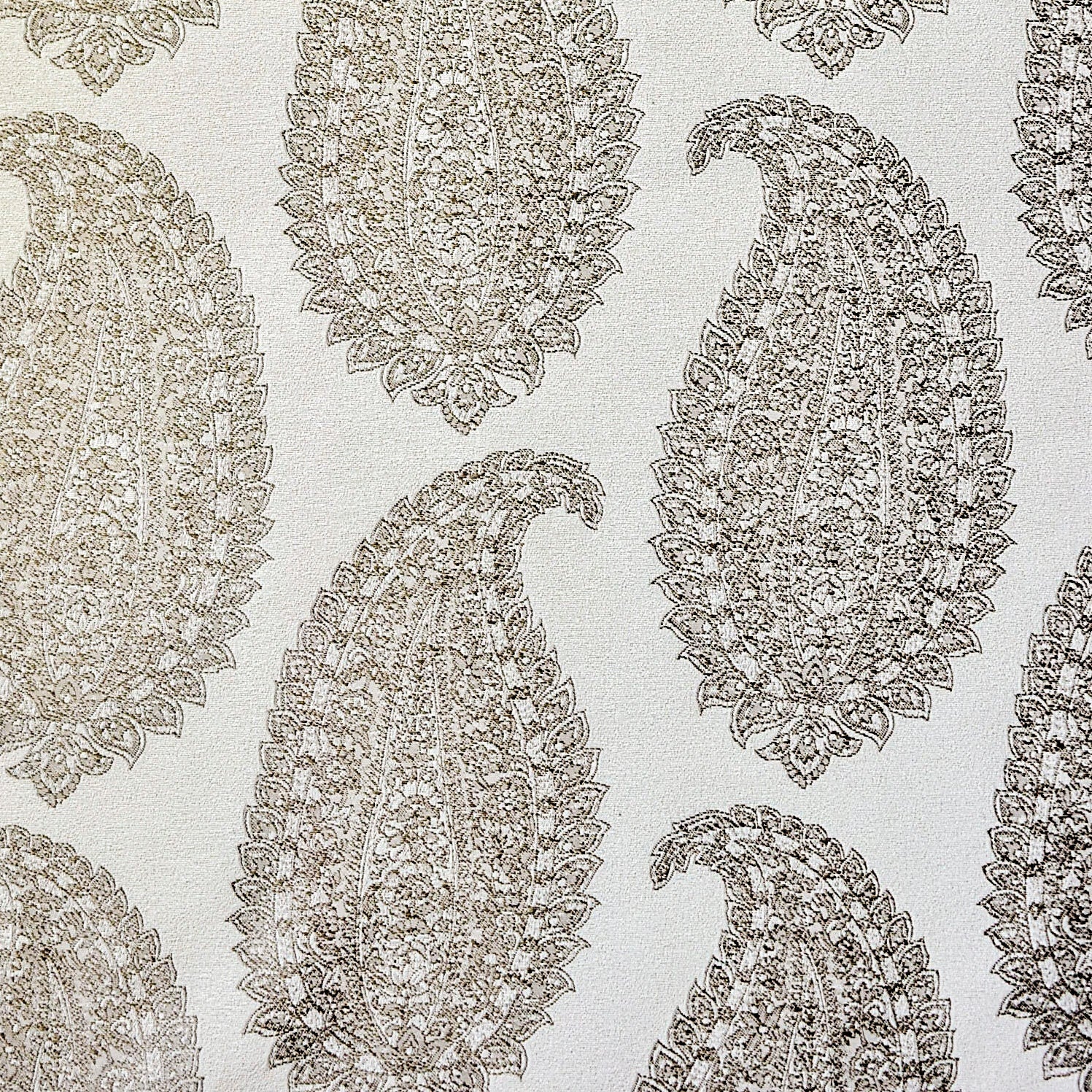 Ivory N Grey Paisley Cotton Woven Curtain Panels