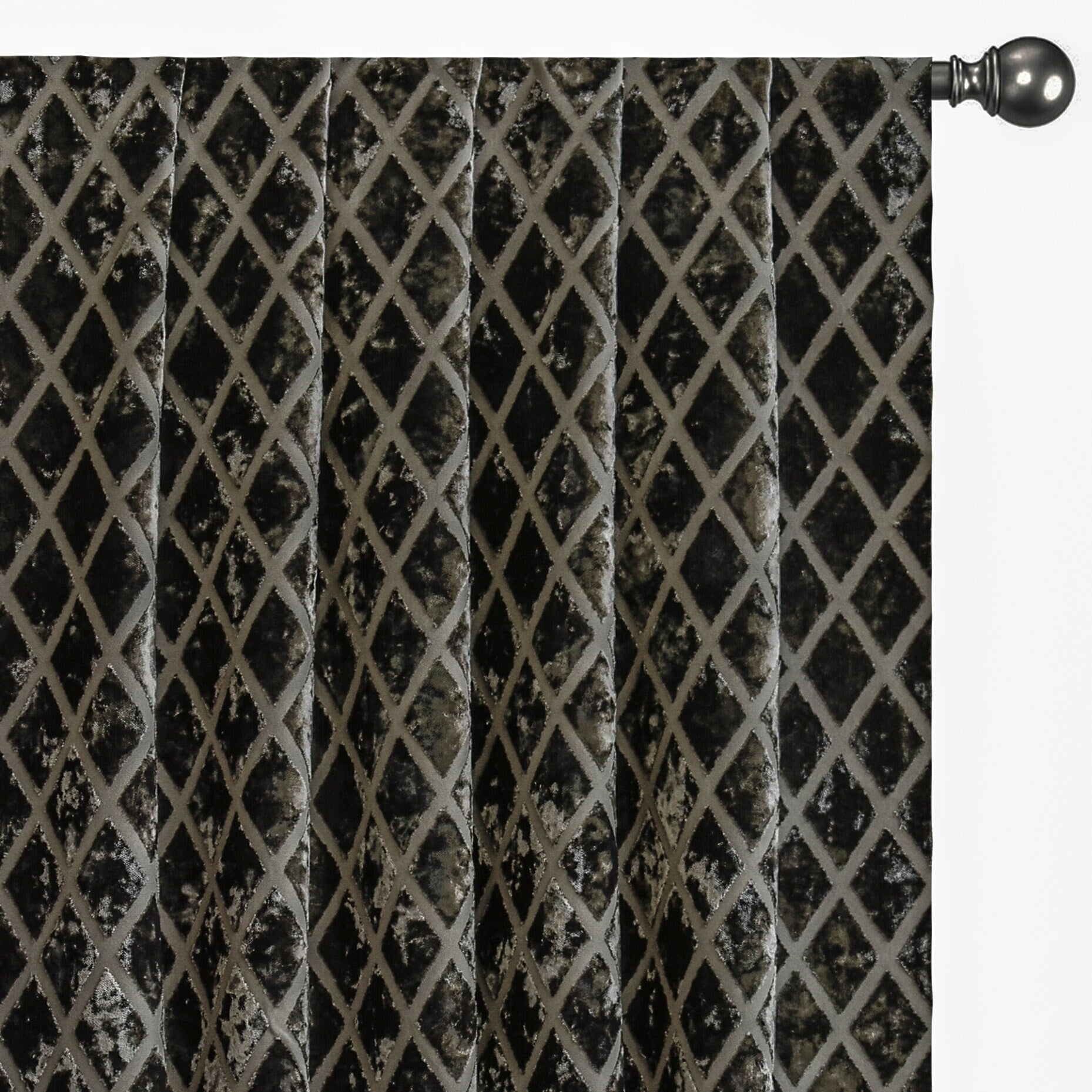 Geometric Diamonds Charcoal Jacquard Velvet Curtain Panels