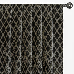 Geometric Diamonds Charcoal Jacquard Velvet Curtain Panels
