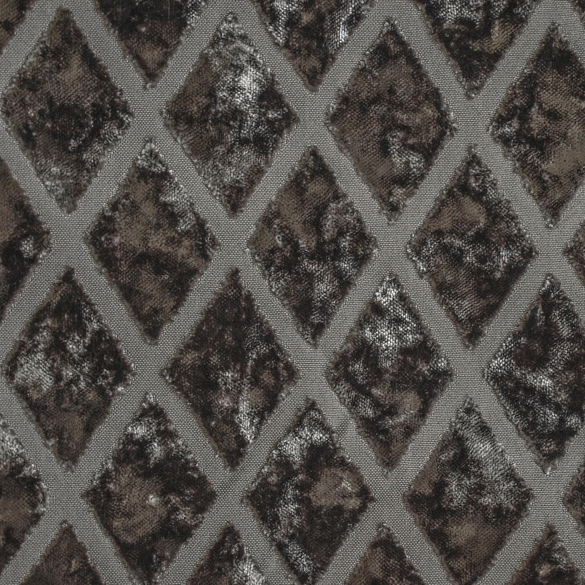 Geometric Diamonds Charcoal Jacquard Velvet Curtain Panels