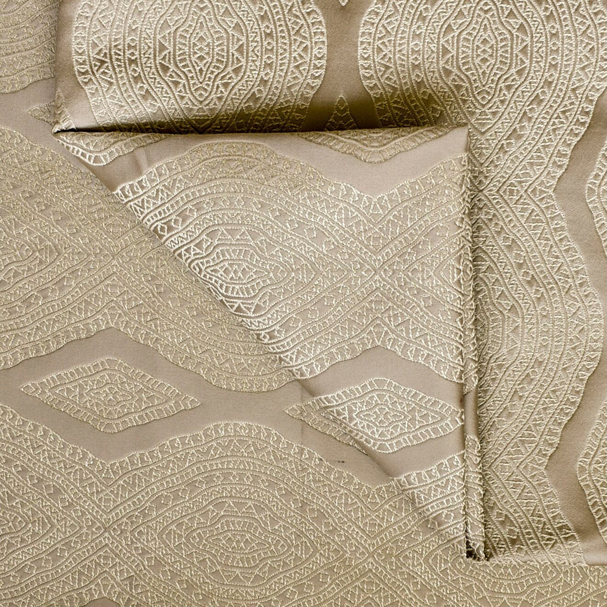 Beige Geometric Viscose Embroidered Woven Curtain Panels