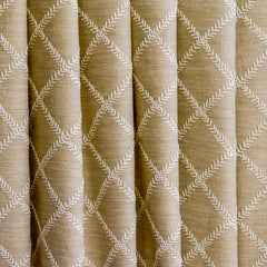 Beige Leafy Diamond Chain Stitch Embroidery Curtain Panels