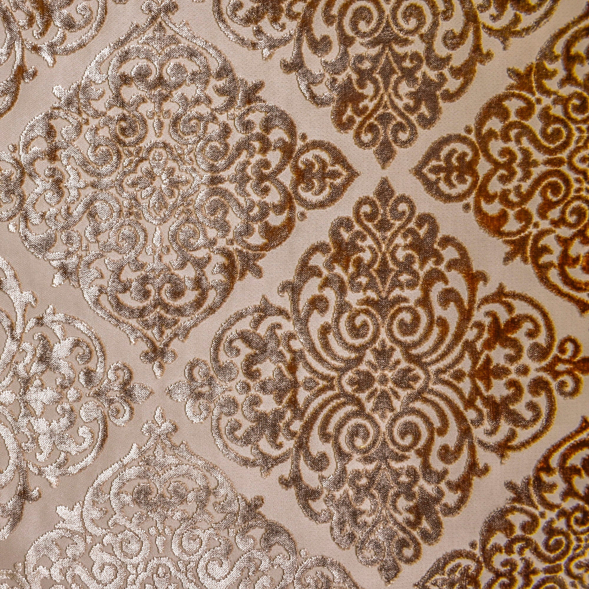 Light Brown Damask Jacquard Velvet Geometric Curtain Panels