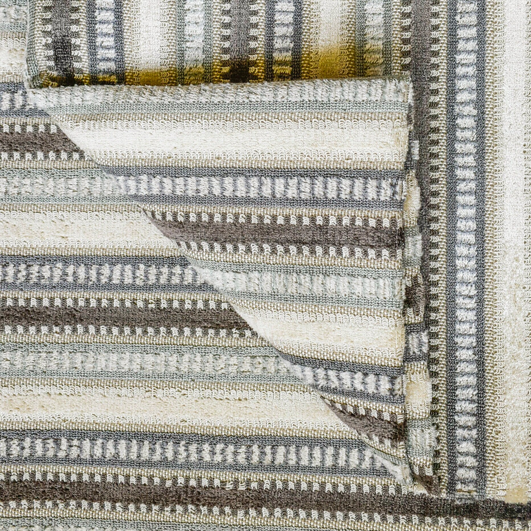 Grey, Teal Stripes Jacquard Chenille Velvet Curtain Panels