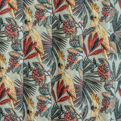 Sea Green, Red Cockatoo Love Cotton Printed Curtain Panels