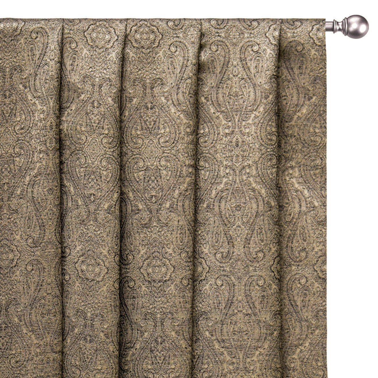 Beige Damask With Copper Lurex Zari Woven Curtain Panels