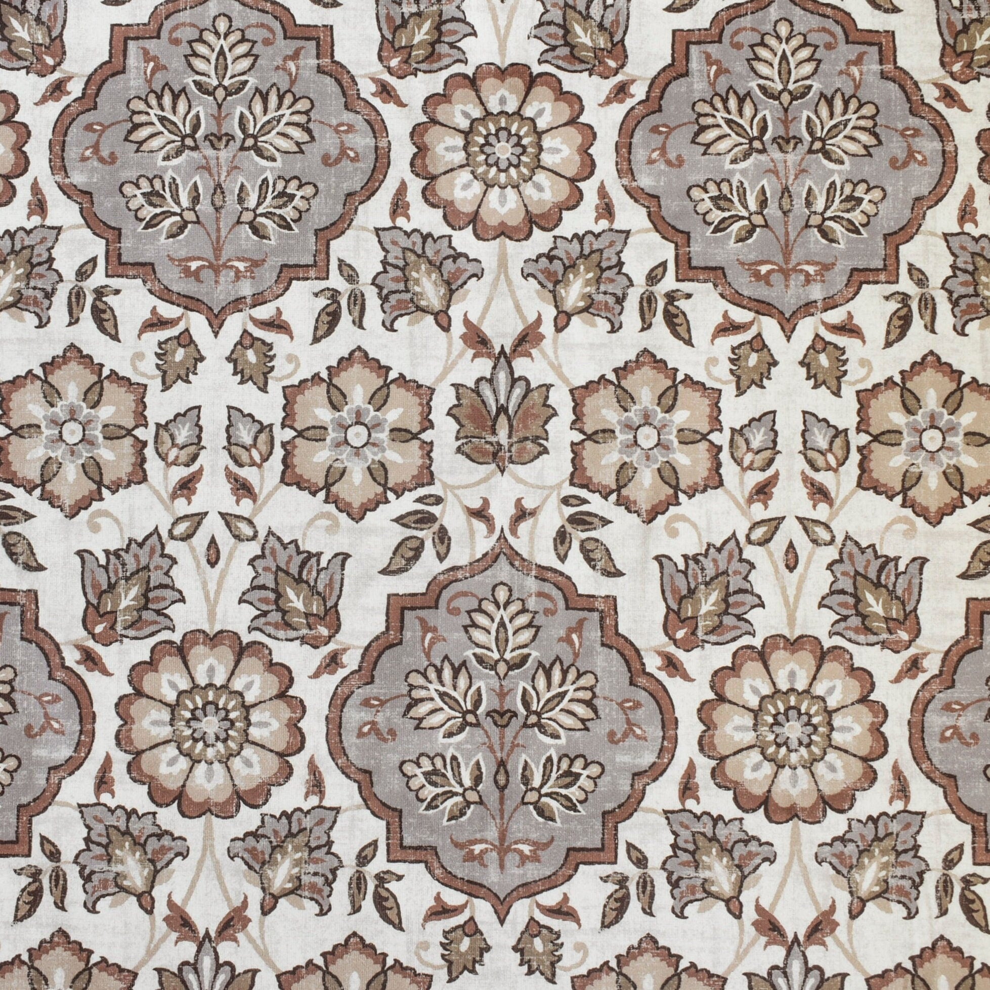 Mandala Brown, Beige Printed Velvet Geometric Curtain Panels
