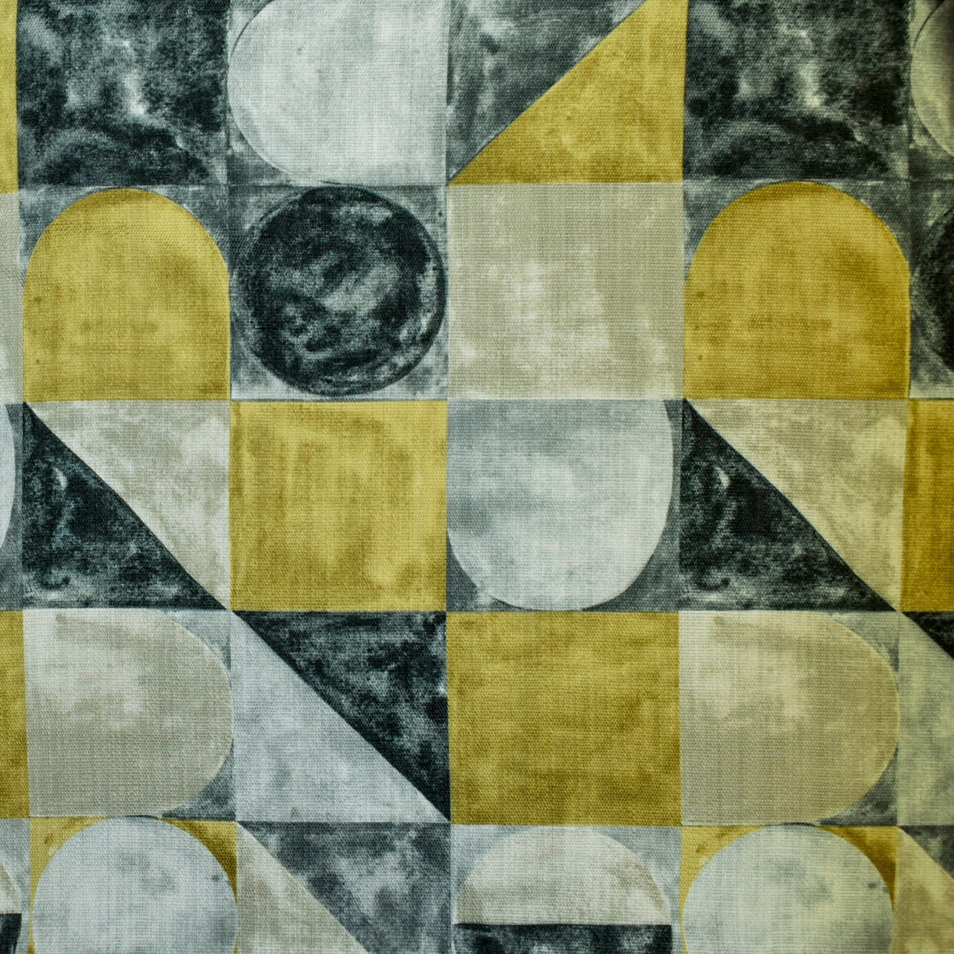 Chartreuse Shapes Grey Printed Cotton Curtain Panels