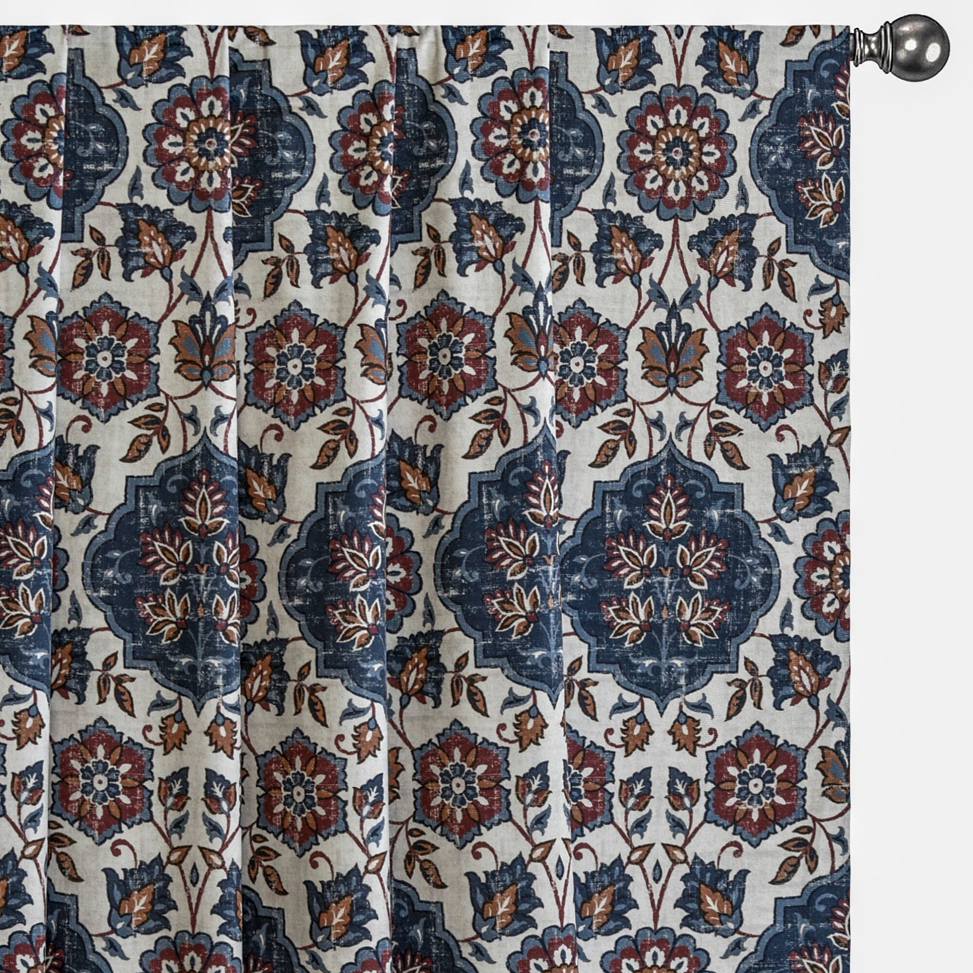 Blue Mandala Printed Velvet Arabic Geometric Curtain Panels