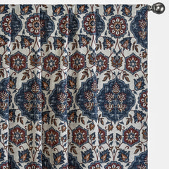 Blue Mandala Printed Velvet Arabic Geometric Curtain Panels