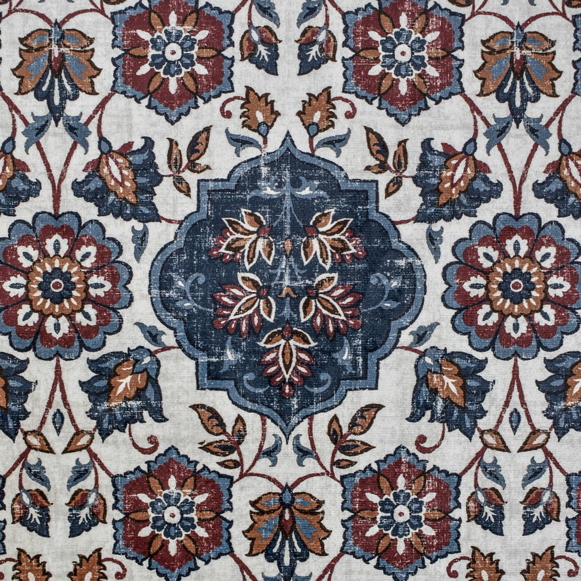 Blue Mandala Printed Velvet Arabic Geometric Curtain Panels