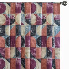 Squares N Circles Burgundy Printed Cotton Curtain Panels
