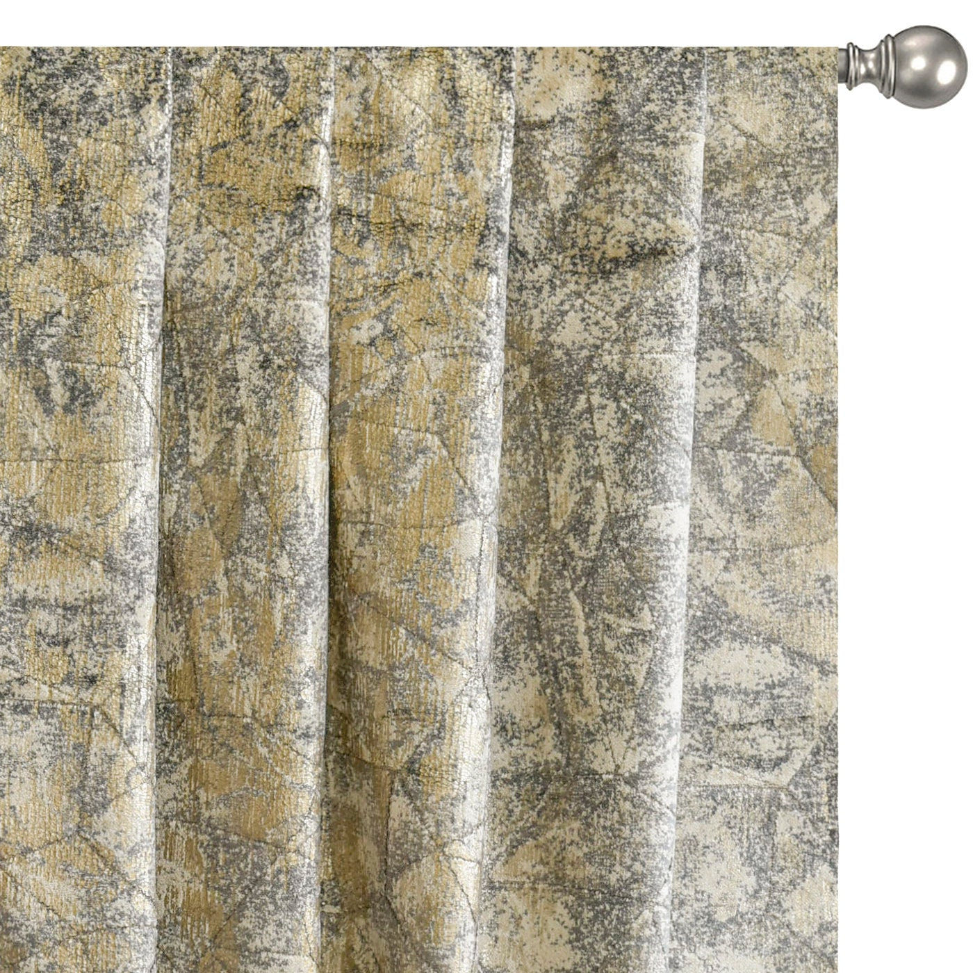 Beige Mosaic Foil Velvet Printed Textured Curtain Panels