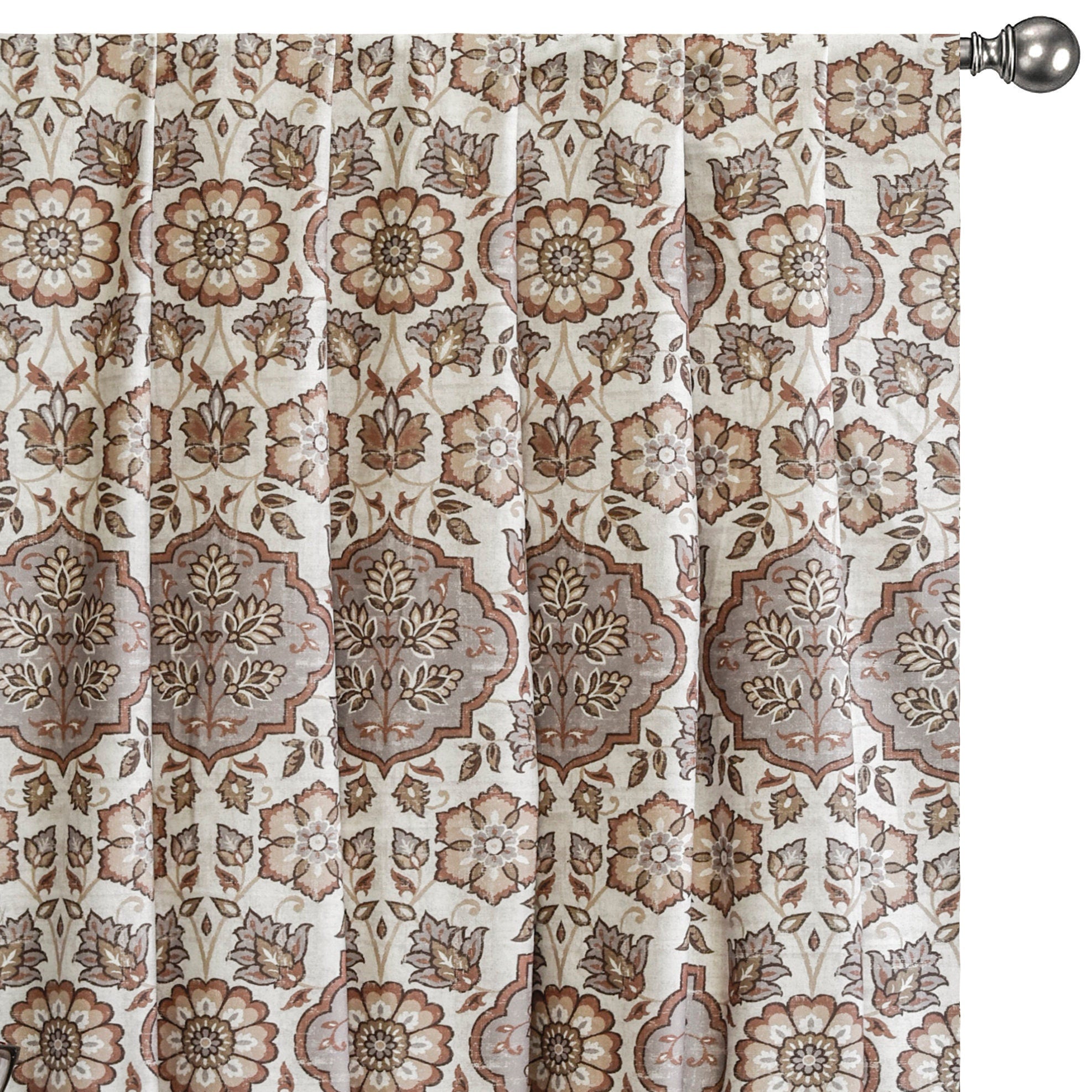 Mandala Brown, Beige Printed Velvet Geometric Curtain Panels