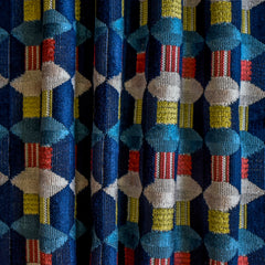 Navy Blue Color Pop Geometric Jacquard Velvet Curtain Panels