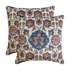 Zahara - Blue & Rust Velvet Throw Pillow Cover