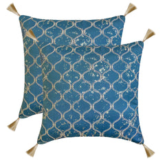 Trellis Shimmer - Blue Jacquard Throw Pillow Cover