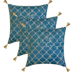 Trellis Shimmer - Blue Jacquard Throw Pillow Cover