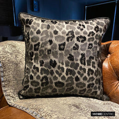 Spotted Wild - Black Faux Leather Throw Pillow Cover