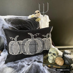 Black Linen Decorative Lumbar  Pillow Cover - Vintage Pumpkins
