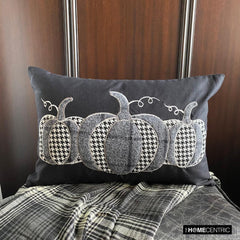 Black Linen Decorative Lumbar  Pillow Cover - Vintage Pumpkins