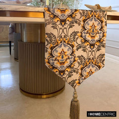 Yellow Satin Decorative Table Runner - Flaring Damask
