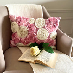 Blossom Bloom - Art Silk Pink Decorative Lumbar Pillow Cover