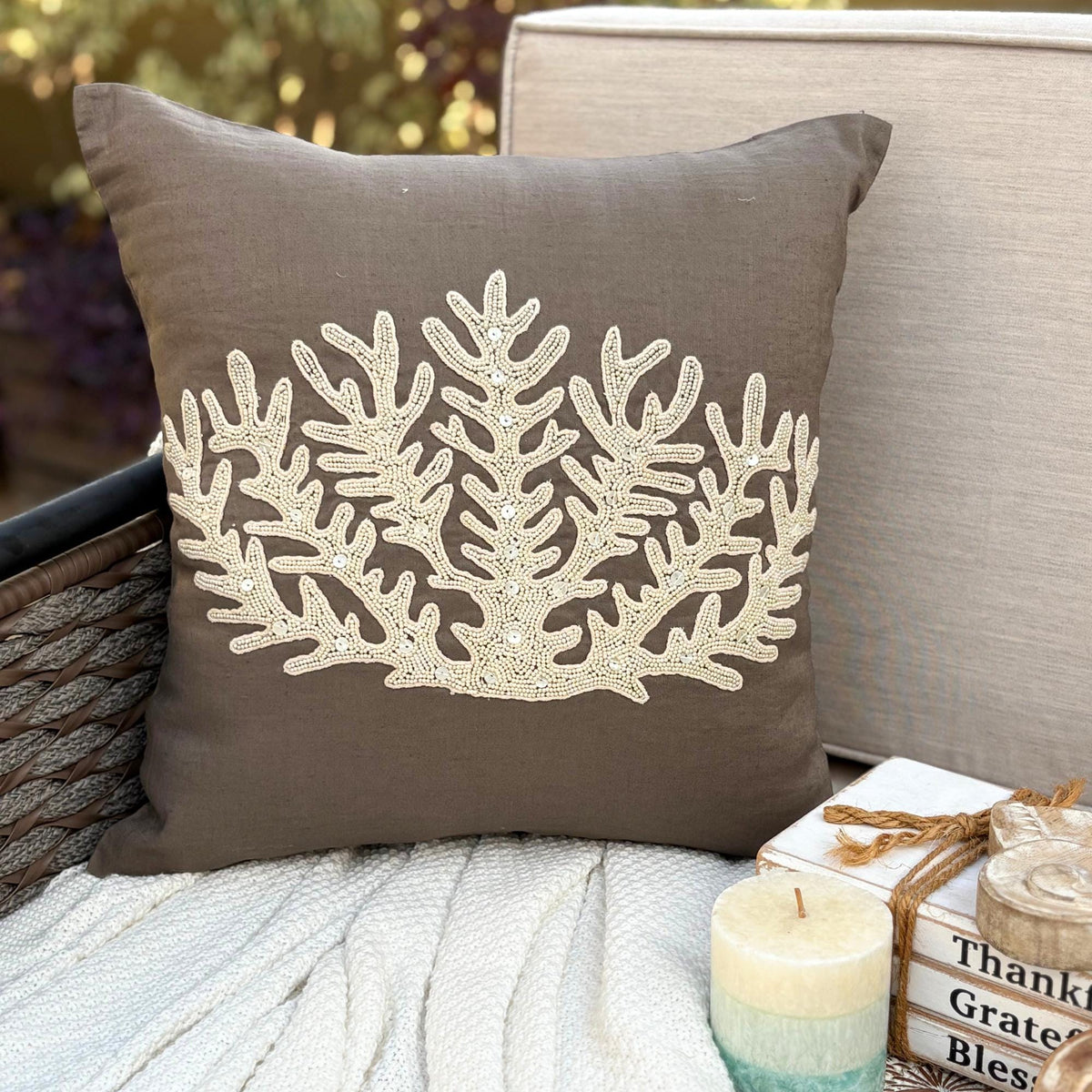 Brown Cotton Linen Throw Pillow Cover - Coral Harvest